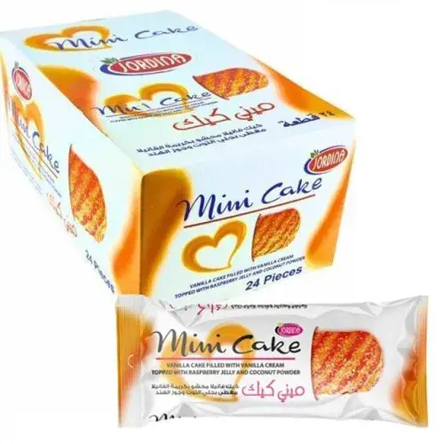 ميني كيك فانيلا مغطى بجلي التوت وجوز الهند 25 جم Pack of 24