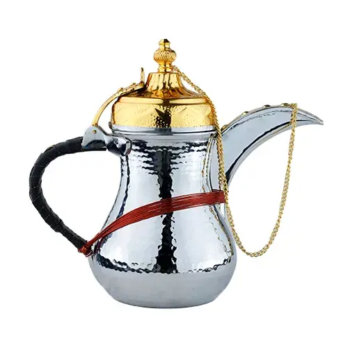 دلة نحاس فضي راس ذهبي منقوش رقم 2 BDH/LG-No.2