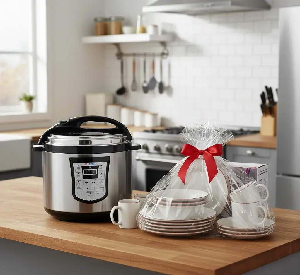 قدر ضغط  كهربائي 4 لتر + طقم عشاء 16 قطعه احمر ( عرض خاص )