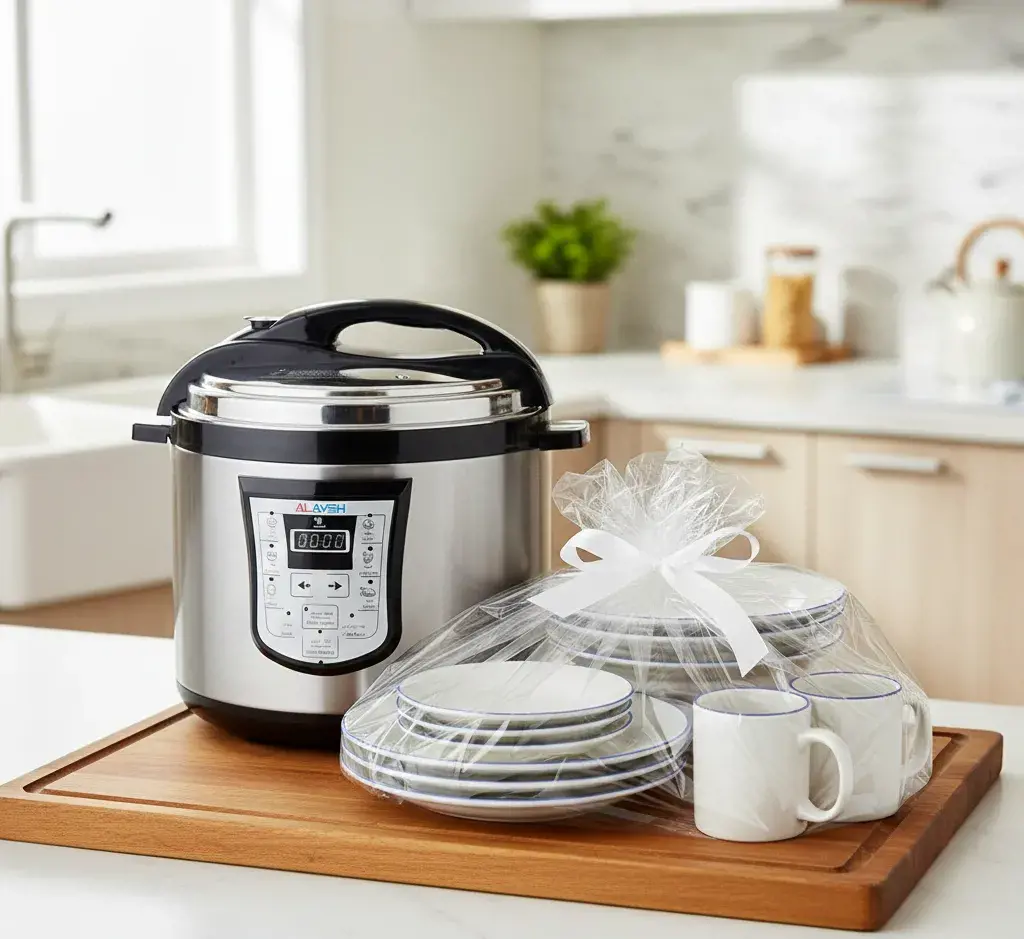 قدر ضغط  كهربائي 4 لتر + طقم عشاء 16 قطعه ازرق ( عرض خاص )