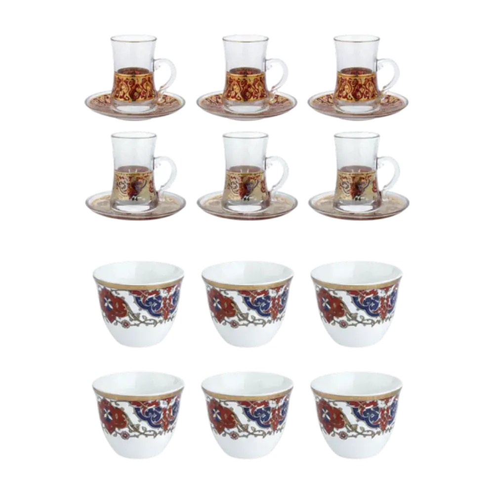 طقم بيالات وفناجين نقشة تركية 18 قطعة GY22-AL10