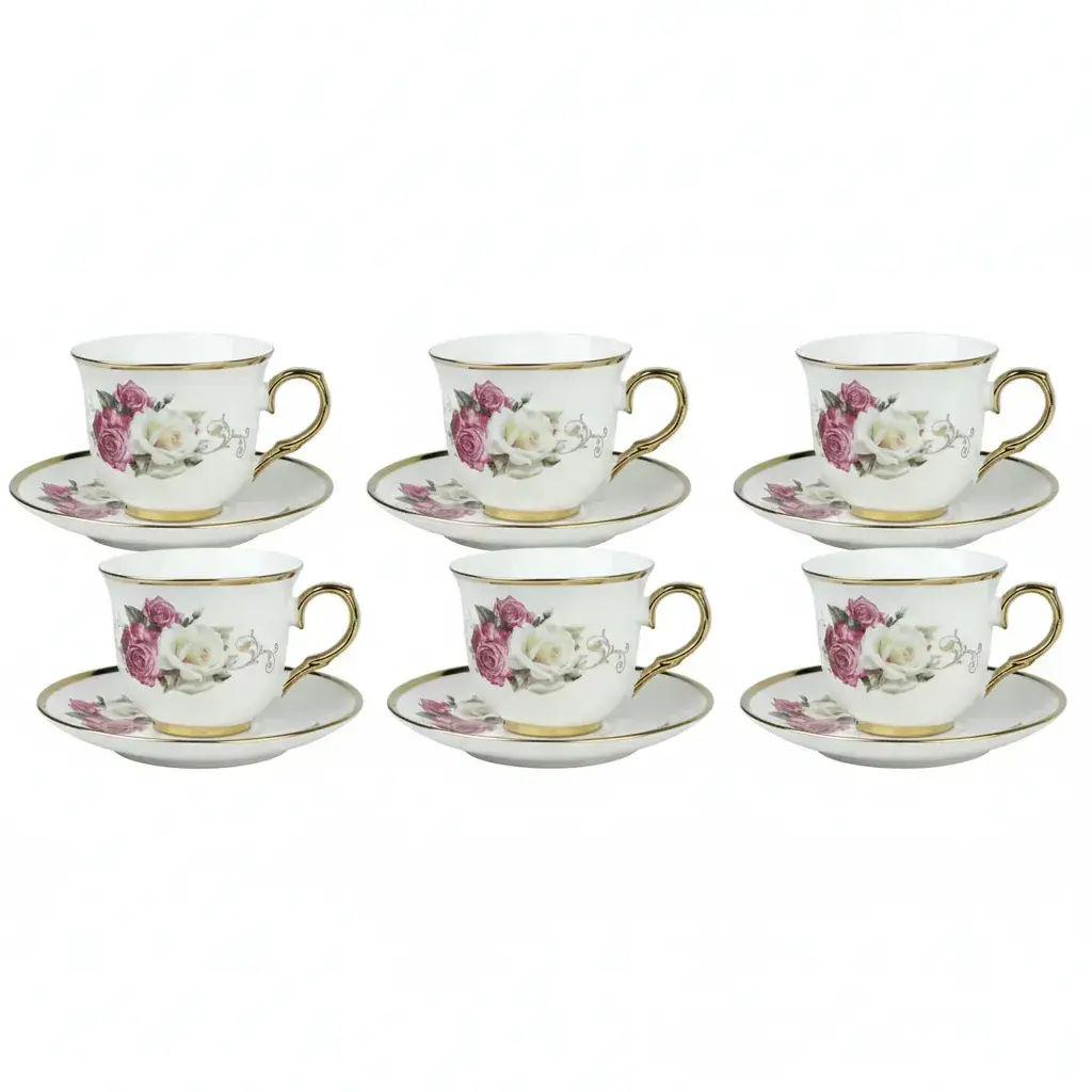 كوب حليب بورسلان مع صحن 6 حبة نقشة ورد HS-044