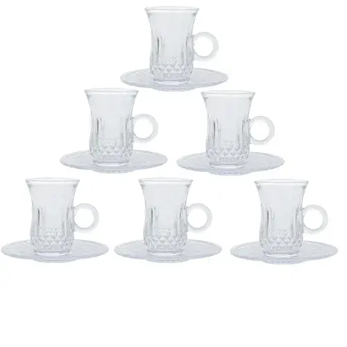 استكانة شاي زجاج مع صحن 12 قطعه AH204-CS-138