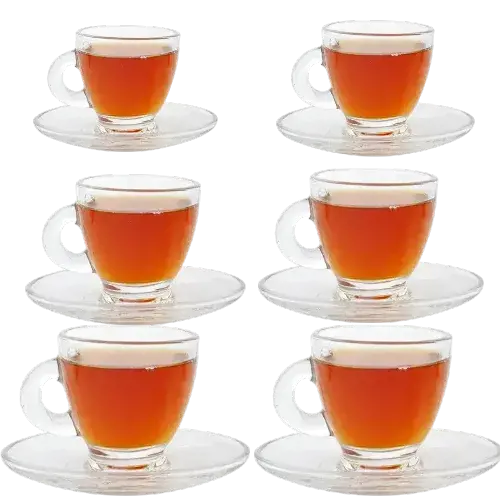 استكانة شاي زجاج 6 حبة مع صحن P139+D-46