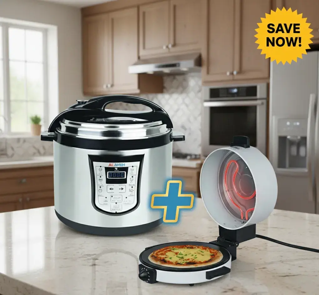 قدر ضغط كهرباء 10 لتر + خبازة العايش مع تايمر 30 سم (عرض )