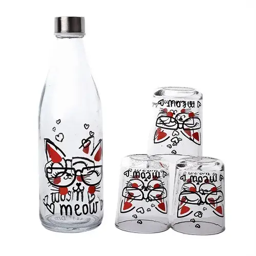 قارورة ماء زجاج مع 3 جلاص LS0354WPT