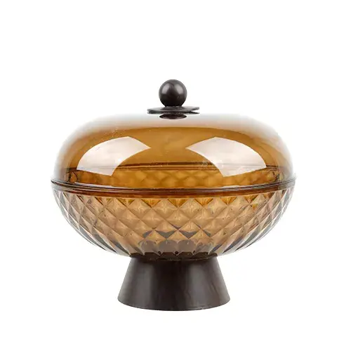 صحن فواكة بلاستيك بغطاء شفاف عسلي A-172