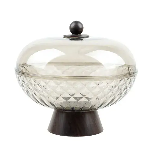 صحن فواكة بلاستيك بغطاء شفاف رمادي A-172