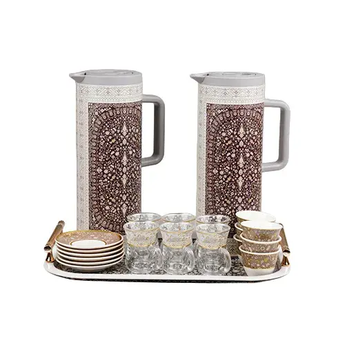 طقم مطارات شاي + فناجين واستكانات 21 ق بني 1441-3B