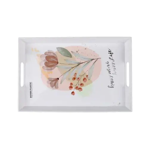 صينية بلاستك مستطيلة نقشة ورد BOORA-3028