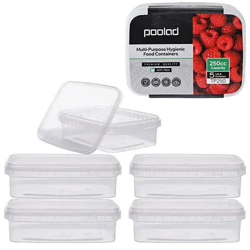 طقم حافظة بلاستيك 250 مل 5 قطع شفافه POOLAD-TP250