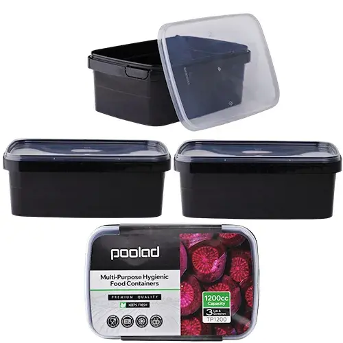 طقم حافظة بلاستيك 1200 مل 3 قطع اسود POOLAD-TP1200