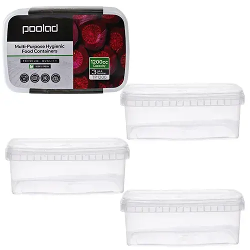 طقم حافظة بلاستيك 1200 مل 3 قطع شفافه POOLAD-TP1200