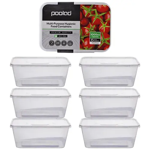طقم حافظة بلاستيك 1000 مل 6 قطع شفافه POOLAD-TS950