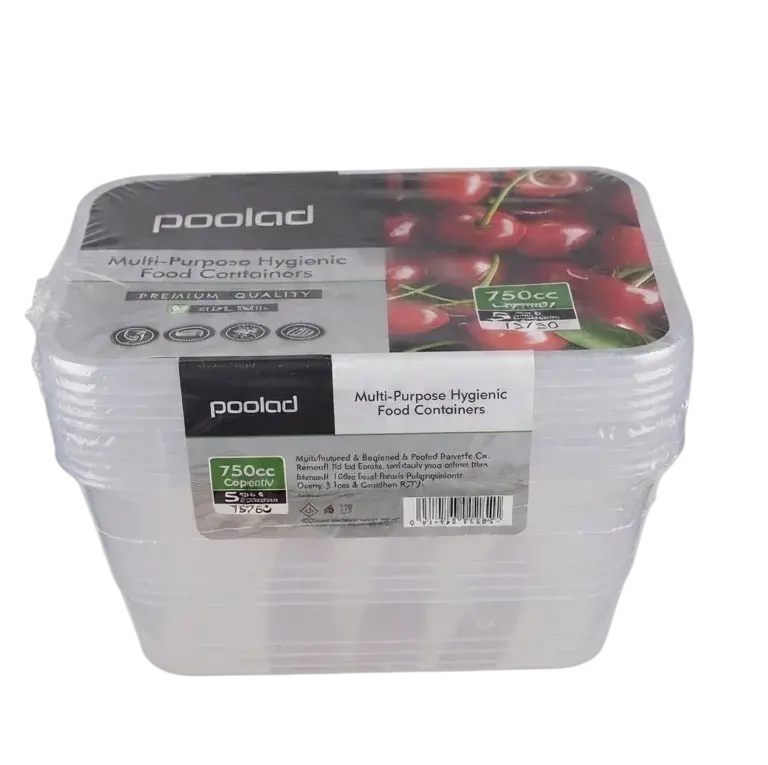 طقم حافظة بلاستيك 750 مل 5 قطع شفافه POOLAD-TS750