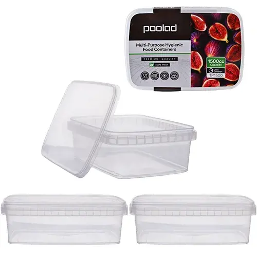 طقم حافظة بلاستيك 1500 مل 3 قطع شفافه POOLAD-TP1500