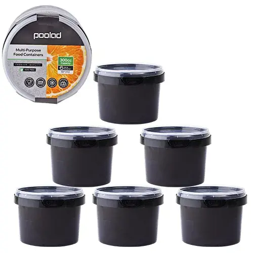 طقم حافظة بلاستيك 300 مل 6 قطع اسود POOLAD-RP310
